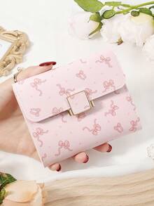 Bow Wallet,Women's Multifunctional Folding Wallet, Fashionable Tower Buckle Coin Wallet, High-Quality Credit Card Storage Bag, Simple And Casual Multi Slot, School Dormitory And Back To School Supplies Bag