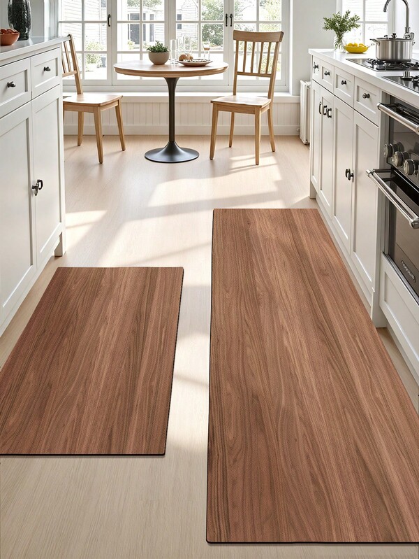 DAJIANG 1pc PU Wood Grain Kitchen Rug, Non-Slip Rubber Backing Brown Runner Rug, Washable Kitchen Mat For Floor, Thick Kitchen Floor Mat Set Carpet For Hallway, Laundry, Holiday Room Decor, Festival Decor Room, Entryway Rug, Runner Rug, Autumn, Winter, Bedroom Decoration, Autumn Decor, Christmas Fall Winter Decor, Thanksgiving Decoration Kitchen Rug