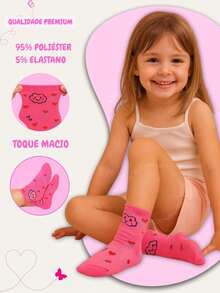Kit 6 Pares Meias Infantis Menina 2 a 10 Anos Confortáveis Qualidade - ESTAMPADA - Visão 7