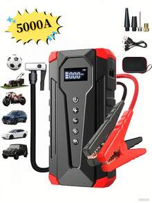 5000A峰值便携式汽车应急启动器，带空气压缩机、应急电池组、2.11加仑（汽油版）、1.72加仑（电池版）、150 PSI轮胎充气泵、12V汽车电池应急启动器、五合一功能、电池充电器