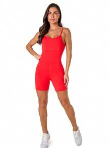 Bermuda Shorts Romper In Polyamide - 紅色 - 查看 1