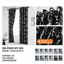 Juego de Cortinas Negras con dorado con Ollaos para Barra - Negro - Ver 2