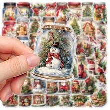 50 piezas Pegatinas de PET para frascos y botellas navideñas - Adhesivos mate con patrones navideños, aptos para patinetas, guitarras, equipaje, cuadernos y portátiles - Decoraciones DIY coloridas, pegatinas navideñas