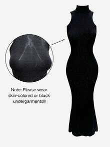 conciso 闪光无袖修身女式性感优雅闪亮高腰春夏长裙晚会俱乐部派对微透 - 黑色 - 查看 6