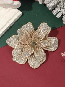 1pc Rhinestone Flower Spring Clip Hair Accessory For Women, Suitable For Daily Hairstyles, Hair Accessories, Party, Head Accessories, Hairpin - Silver - View 3
