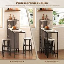 Homcom 3-Piece Bar Table Set With Storage, Wine Rack, Glass Shelf, Footrest With Ottoman, Ideal For Small Spaces, Grey