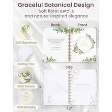Wedding Planner Book And Organizer Bride, 9x12 Olive Wedding Planning Binder Book With 5 Tabbed Sections, Pockets, Checklists, Calendars, Countdown, Metal Corner, Engagement Gifts Couples, Sage - Floral - 查看 3