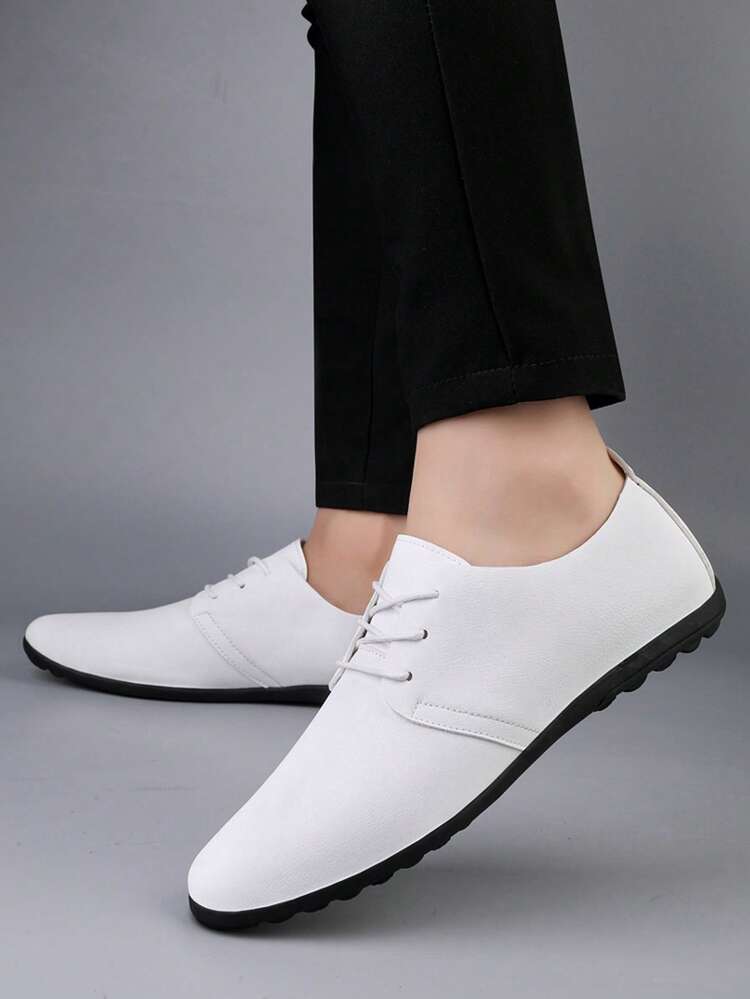 Men's White Lace-Up Wedding Shoes, Groom Shoes, Groomsmen Shoes, Soft & Lightweight Casual Loafers, Moccasins, Daily Simple & Comfortable Classic Leather Shoes, Versatile Business Office Leather Shoes, Durable Driving Shoes