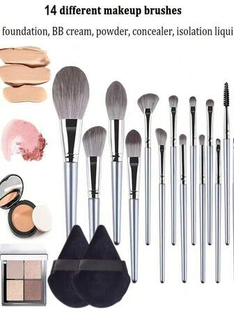 A 16-Piece Professional Makeup Brush Set, Including 2 Makeup Sponges And 14 Makeup Brushes (Powder Brush, Foundation Brush, Eyeshadow Brush, Eyebrow Brush, Concealer Brush, Contour Brush, And Travel Brush). Perfect For Beginners In Makeup, And An Excellent Gift Choice For Christmas And Valentine's Day.,Brush Set,Makeup Brush Kit,Make Up Brush Set,Make Up Set Complete,Makeup Brush Set,Complete Makeup Kit,Brush Kit,Brushes Makeup Set,Makeup Gift Set,Set