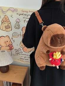 Moqueta de Día Casual BLUESLEMON de Capibara de 30.0 cm con Bolsa para Papas Fritas, Mochila Temática de Animales Ajustable y Lavable a Mano, Decoración Única para el Hogar, Regalo Ideal - Multicolor - Ver 3