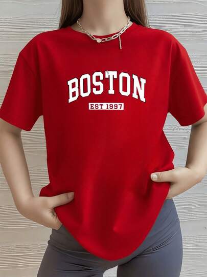 La palabra Boston y el año 1997 simbolizan una conexión nostálgica con la historia urbana y el espíritu universitario estadounidense camiseta para mujer 100% algodón suave y cómoda
