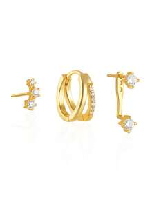 SereneSpark 3 chiếc khuyên tai bạc Sterling 925 đính kim cương dành cho nữ, khuyên tai dạng vòng, khuyên tai tối giản, thích hợp cho ngày kỷ niệm, trang sức cao cấp cho ngày kỷ niệm - Nhiều màu - Xem 18