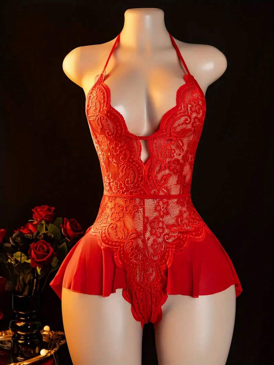 Sexy Lingerie Sexy Underwear, Open Crotch, Hollow Jumpsuit, Women's Lace Jumpsuit And Sexy Tights - Red - View 1