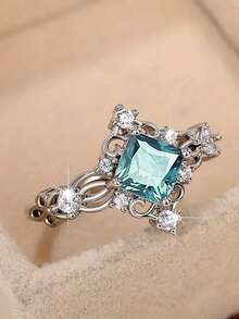 1 chiếc nhẫn đá Cubic Zirconia thời trang, phù hợp cho nữ, thích hợp cho đám cưới, lễ đính hôn, tiệc tùng, kỷ niệm, ngày Valentine và các dịp khác. - Màu xanh nhạt - Xem 2