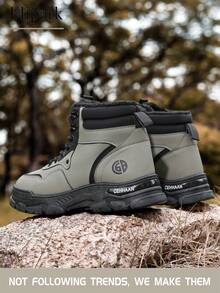 Flipark 1 Pair Men's Outdoor Cargo Style Style Thermal Lined High-Top Boots, Khaki Black Color Block, Thick Sole, Suitable For Outdoor, Commuting, Hiking In Winter - Grey - View 5