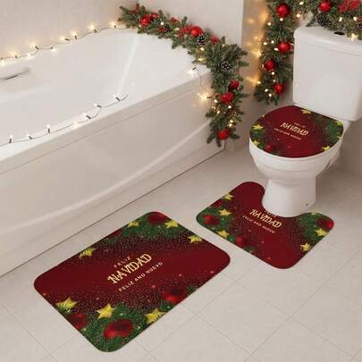 EstiloTendenciaNIERBO Juego De 3 Fundas Para Asiento De Inodoro Y Alfombra De Navidad, Feliz Navidad, Feliz Ano Nuevo, Decoracion Navidena, Decoracion De , Decoracion Del Hogar 50X80Cm (Rojo-GK-12)Calidad PremiumVersióN Mejorada
