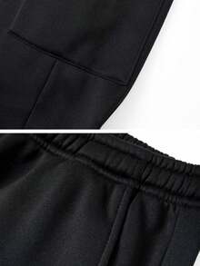 Bộ quần áo hoodie lót giữ nhiệt thể thao ngoài trời thường ngày cho nam, Thu/Đông - màu đen - Xem 7