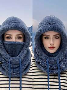 1pc Winter Balaclava Ski Mask, Outdoor Fleece Face Mask Hat, Warm Cycling Skiing Sports, Solid Color Soft Plush Thick Warm, Windproof Adjustable Scarf Neck Warmer Hat With Face Mask, Breathable, Unisex - Multicolor - View 5