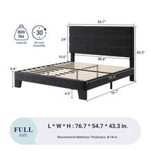 Allewie FULL/Queen/King Size Platform Bed Frame With Velvet Upholstered Headboard And Wooden Slats Support, Fully Upholstered Mattress Foundation/No Box Spring Needed/Easy Assembly, Black - 黑色 - 查看 7