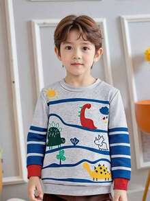 BrownBark 男童可爱恐龙印花套头衫，柔软舒适休闲创意连帽衫，适合男童日常穿着、上学、春秋季