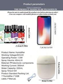 两件套（香薰机+精油），220毫升USB便携式笑脸香薰加湿器喷雾器，10毫升多香精油，适用于家庭、酒店、浴室除臭、香氛、空气清新，持久留香 - 彩色 - 查看 13