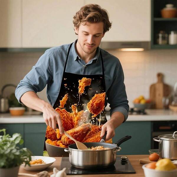 1 Stück Hühner-Muster Schürze, geeignet für Männer & Frauen, 100% Polyester, nicht dehnbarer Webstoff, Regular Fit Design, Taillenbanddetail, Küchenschürze für alle Jahreszeiten, lustiges Kochzubehör