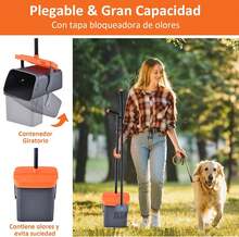 Recogedor de Excrementos de Perro, 117CM\/46.06'' Recogedor de Cacas de Perros de Mango Largo para Mascotas con 35 lsa de Basura, Plegable y Giratorio Recogedor de Heces de Perro y Gatos para Jardín - albaricoque - Ver 4