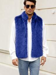 Ny höst-/vinterväst i fuskpäls för män, enfärgad