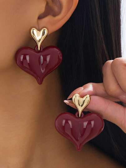 1 Pair Fashionable, Sweet And Elegant Acrylic Heart Stud Earrings, Minimalist Design, Versatile Oversized Earrings For Women, Gift For Friends, Daily Accessories, Suitable For Parties, Gatherings, Street Style And Runway
