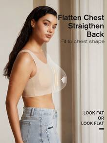 Women's Chest Shaping Camisole, Seamless Invisible Bra Camisole, Transparent, Adjustable To Reduce Chest Appearance, Shapewear Top Bodycon Slimming Shirt - Apricot - View 3