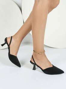 法式优雅闭趾高跟凉鞋，女士低帮套脚鞋，适合夏季连衣裙 - 黑色 - 查看 8