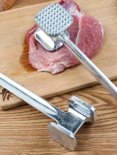 1 Aluminum Alloy Meat Grinder, Double-Sided Meat Grinder, Solid Steak Hammer, Kitchen Tools, Double-Sided Meat Grinder, Stainless Steel And Aluminum Alloy Meat Grinder, Kitchen Small Tools, Outdoor Camping Barbecue Accessories, Christmas Gift