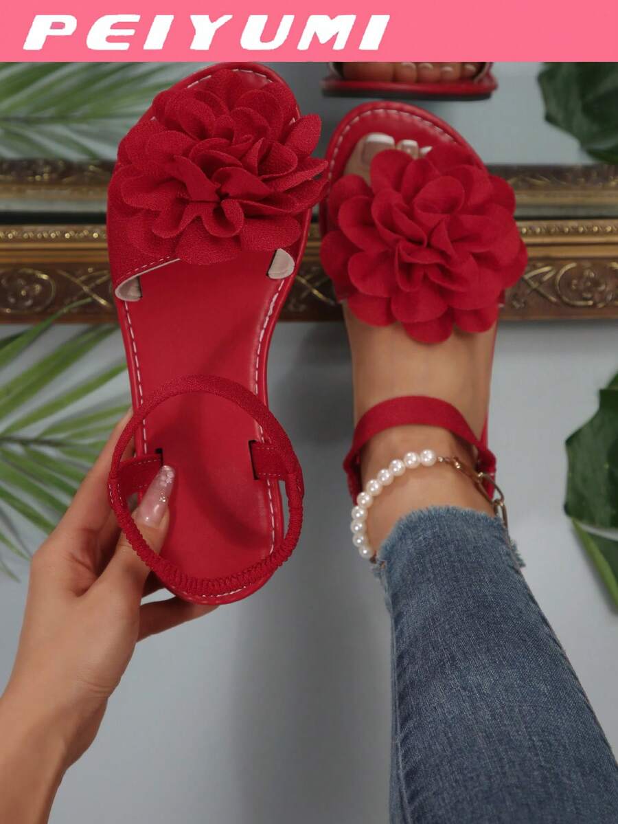 PEIYUMI 女士夏季花卉沙滩凉鞋，弹性设计，方便携带