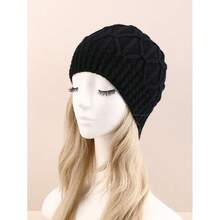 1pc Unisex Braided Knit Beanie Cap, Fashion Warm Ski Hat Halloween Winter Fall - 黑色 - 查看 4