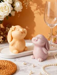 可爱兔子蜡烛模具，小兔子耐热硅胶模具，适用于DIY香薰蜡烛、装饰兔子香薰石、树脂浇铸等，用途广泛，可用于节日庆典、家居装饰、冥想、新年礼物、冬季主题派对，易于清洁且可重复使用。 - 白色 - 查看 6