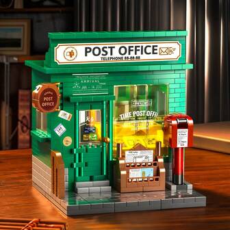 781pcs Vintage Post Office Building Block Model Kit, Featuring Realistic Exterior And Interior Details, Challenging And Fun Assembly Process, Suitable For Collaborative Building, Enhances Interaction, Patience And Focus, Edutainment Choice, Unique Decorative Piece