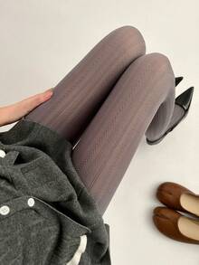 1pc Women's Knitted Cable Pattern Thigh High Spiral Tights/Pantyhose, Autumn/Winter Thick Leggings, Suitable For Pairing With Various Outfits - Multicolor - View 9