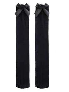 1 Pair Of Women's Opaque Knee-High Socks With Satin Ruffles And Bows - Bow Tie Over the Knee - View 8