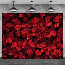 1件装2D平面浪漫红玫瑰情人节背景布，耐用涤纶摄影背景，多用途家居派对装饰，100%涤纶，无需用电，适合一般用途 - 1pcs - 查看 2