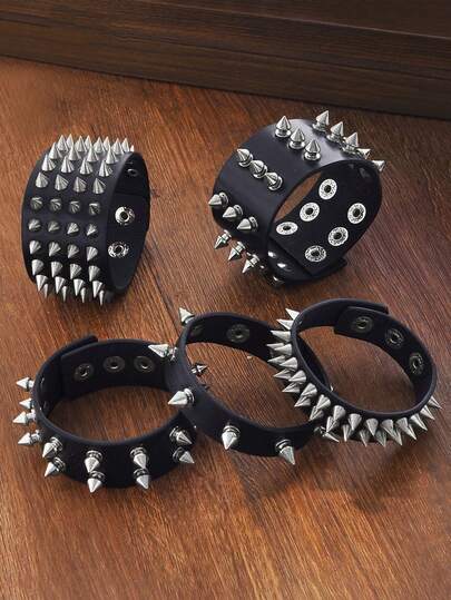 1pc Fashion Street Hip Hop Rock Punk PU Leather Single/Multiple Row Spiked Bracelet, Suitable For Women, Travel, Party, Birthday Gift, Daily Wear Jewelry Accessory