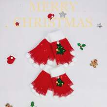 Guanti invernali imbottiti a maglia con motivo natalizio di albero di Natale e fiocchi di neve, adatti per outfit e decorazioni familiari durante le vacanze