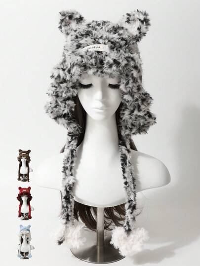 1pc Handmade Knitted Cute Bear Ear Jellyfish Beanie Hat For Women, Autumn/Winter New Punk Sweet Y2K Soft Thick Warm Ear Protection Knitted Cap, Multi-Color Fashion Versatile