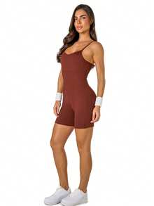 Manalinda Bermuda Shorts Romper In Polyamide - Cà phê nâu - Xem 2