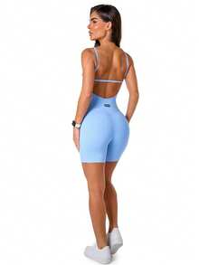Manalinda Bermuda Shorts Romper In Polyamide - Blue - View 3