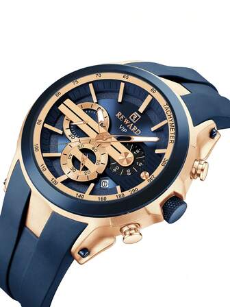  REWARD Men's Quartz Watch Business Fashion Style Timing Calendar Luminous Hands Multi-Functional Men Wristwatch High Quality Gift Classic Design Silicone Watch Band