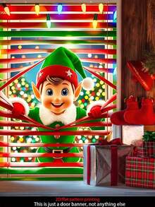 1pc Christmas Window Decoration, Reindeer Santa Snowman Pattern Background Cloth, Indoor/Outdoor Decor, Suitable For Christmas Theme Party Hanging Decor, No Power Needed, Winter Home Decor, Christmas Decoration, Not Sticker - Multicolor - View 2