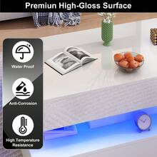 39/47inch Large High Glossy LED Coffee Table With 2 Storage Drawers,White Modern Coffee Tables For Living Room,Living Room Tables W/ USB Powered LED Lights - Solid White - 查看 3