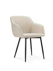 Whisen Contemporary Vertical-Stripe Upholstered Dining Chairs With Armrests & Metal Legs For Dining Room, Kitchen, Living Room - Set Of 2 / Set Of 4 / Set Of 6 - Beige