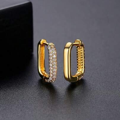 1 par de pendientes de aro con forma de U con rhinestones cuadrados, pendientes de moda para mujeres, adecuados como regalo para novia o amante