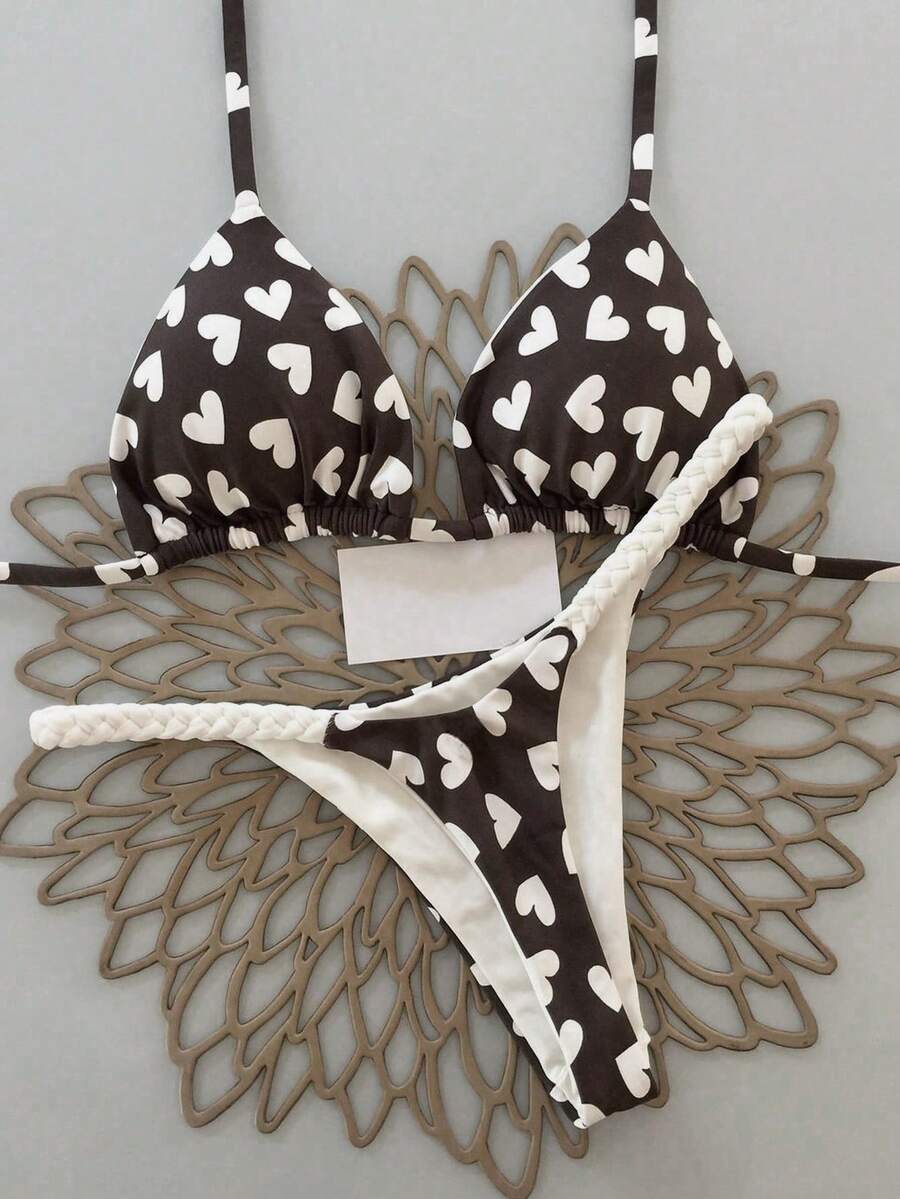 2pcs Geometric & Tropical Floral Print Swimsuit, Casual Cute Elegant Sexy Bohemian Tie-Up Bikini, Suitable For Spring/Summer Beach Vacation, Women's Set, Beach Outfit, Women's Bikini, Women's Beach Suit